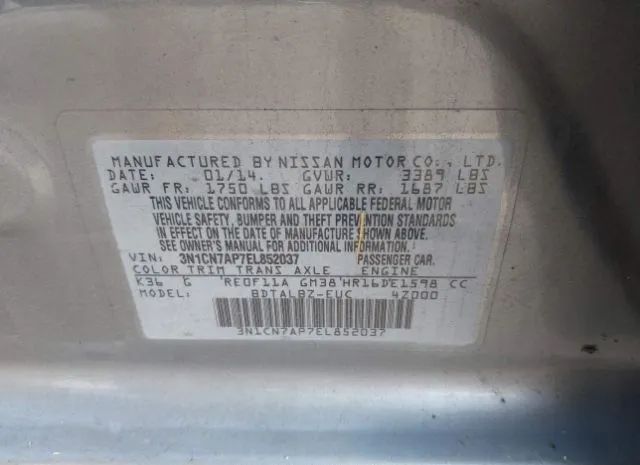 Photo 8 VIN: 3N1CN7AP7EL852037 - NISSAN VERSA 