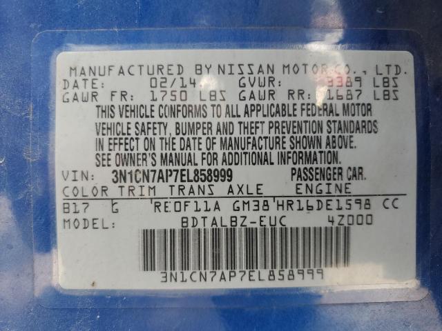 Photo 11 VIN: 3N1CN7AP7EL858999 - NISSAN VERSA S 