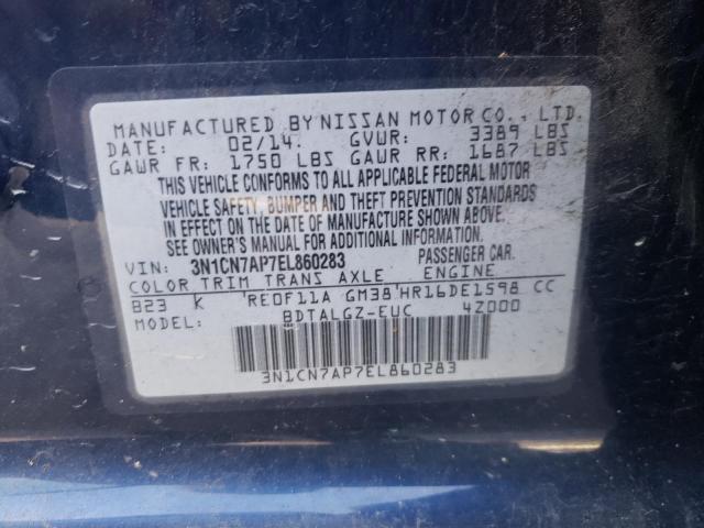 Photo 9 VIN: 3N1CN7AP7EL860283 - NISSAN VERSA S 