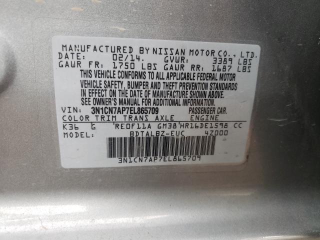 Photo 9 VIN: 3N1CN7AP7EL865709 - NISSAN VERSA S 