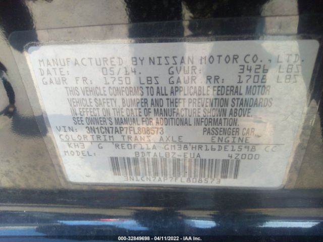 Photo 8 VIN: 3N1CN7AP7FL808573 - NISSAN VERSA 