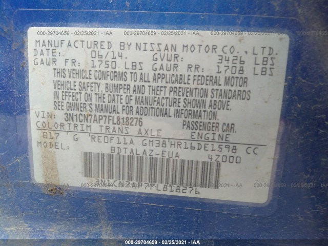 Photo 8 VIN: 3N1CN7AP7FL818276 - NISSAN VERSA 