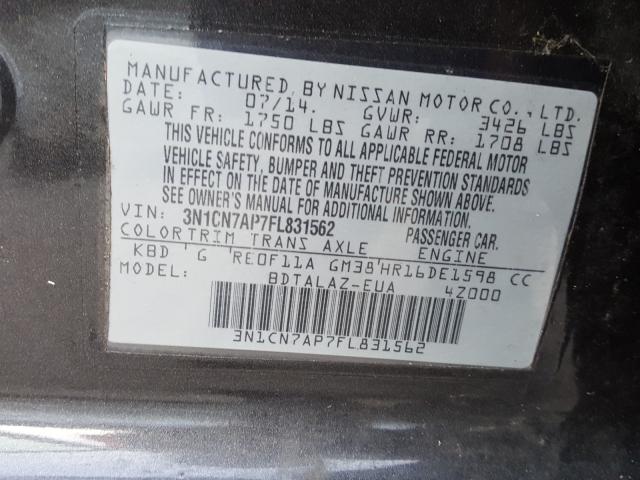 Photo 9 VIN: 3N1CN7AP7FL831562 - NISSAN VERSA 