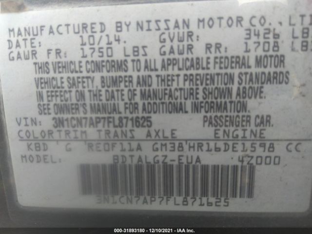 Photo 8 VIN: 3N1CN7AP7FL871625 - NISSAN VERSA 