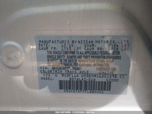 Photo 8 VIN: 3N1CN7AP7FL884441 - NISSAN VERSA 