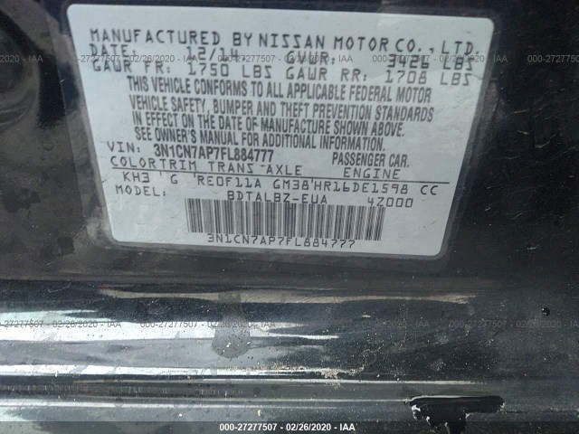 Photo 8 VIN: 3N1CN7AP7FL884777 - NISSAN VERSA 