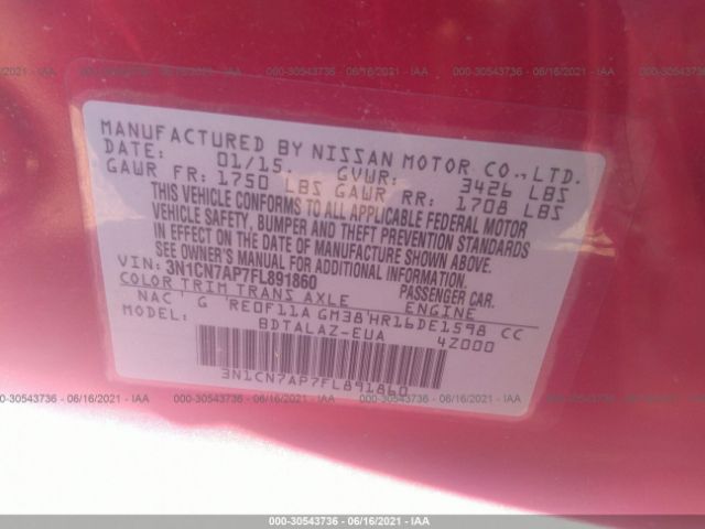 Photo 8 VIN: 3N1CN7AP7FL891860 - NISSAN VERSA 