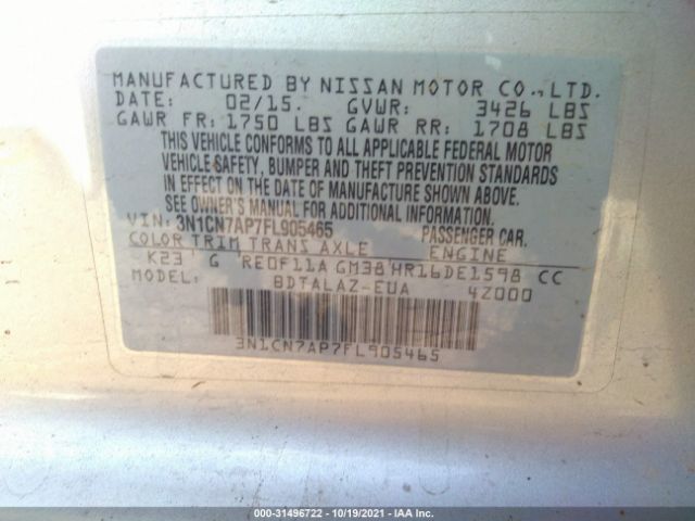 Photo 8 VIN: 3N1CN7AP7FL905465 - NISSAN VERSA 