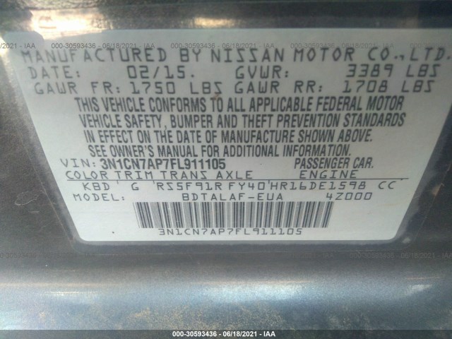 Photo 8 VIN: 3N1CN7AP7FL911105 - NISSAN VERSA 