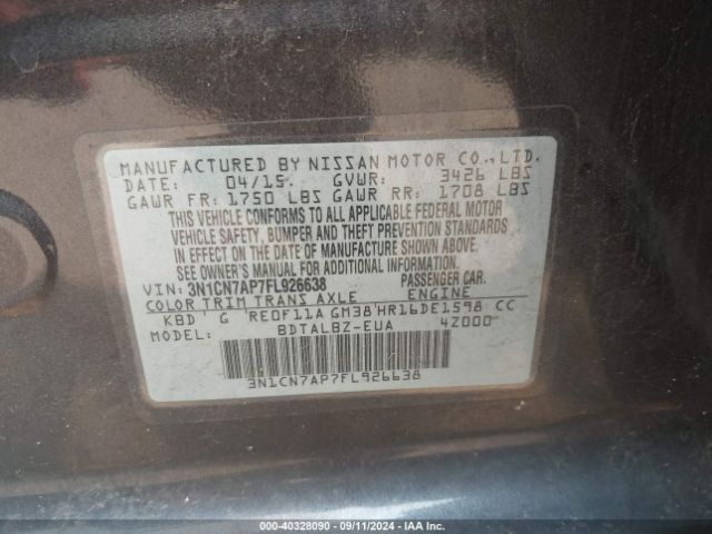 Photo 8 VIN: 3N1CN7AP7FL926638 - NISSAN VERSA 