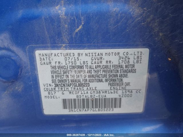 Photo 8 VIN: 3N1CN7AP7GL805223 - NISSAN VERSA 