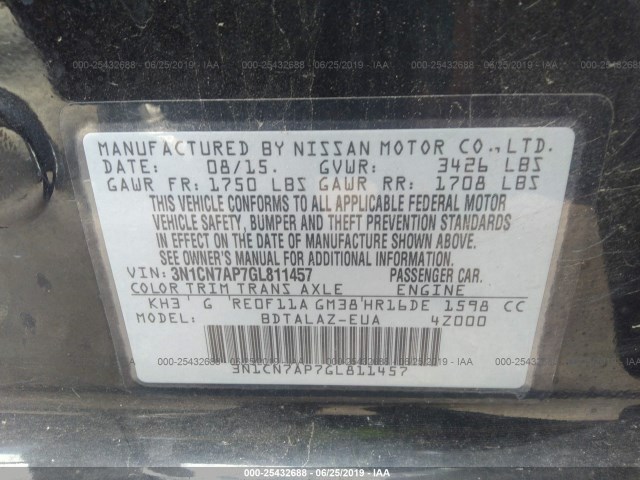 Photo 8 VIN: 3N1CN7AP7GL811457 - NISSAN VERSA 