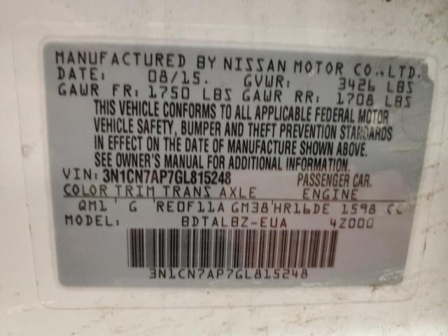 Photo 11 VIN: 3N1CN7AP7GL815248 - NISSAN VERSA 