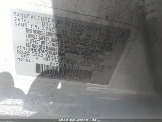 Photo 8 VIN: 3N1CN7AP7GL821809 - NISSAN VERSA 