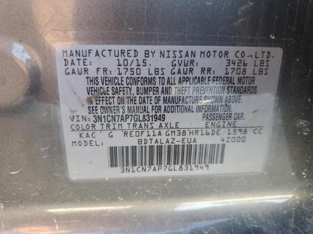 Photo 12 VIN: 3N1CN7AP7GL831949 - NISSAN VERSA S 