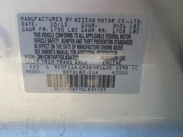 Photo 9 VIN: 3N1CN7AP7GL834723 - NISSAN VERSA S 