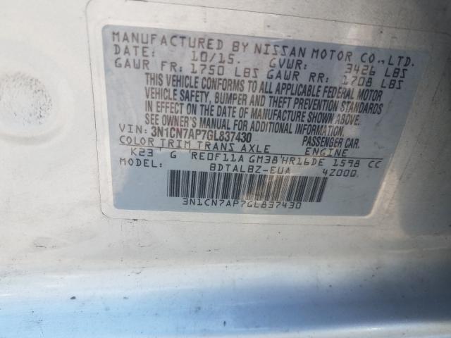 Photo 9 VIN: 3N1CN7AP7GL837430 - NISSAN VERSA S 