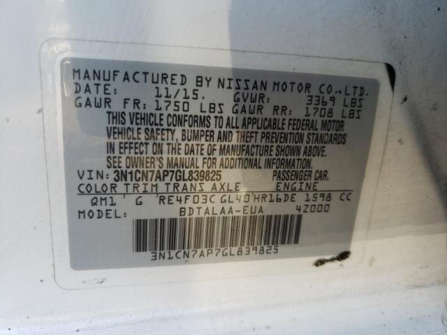 Photo 9 VIN: 3N1CN7AP7GL839825 - NISSAN VERSA S 