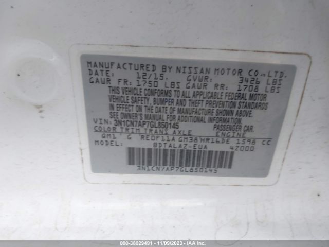 Photo 8 VIN: 3N1CN7AP7GL850145 - NISSAN VERSA 