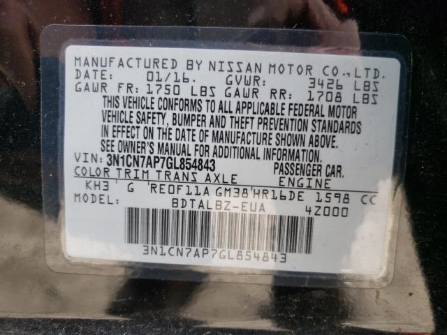 Photo 9 VIN: 3N1CN7AP7GL854843 - NISSAN VERSA S 