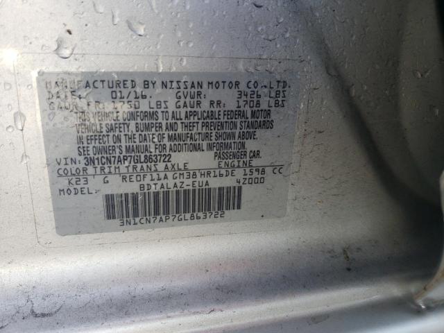 Photo 9 VIN: 3N1CN7AP7GL863722 - NISSAN VERSA S 