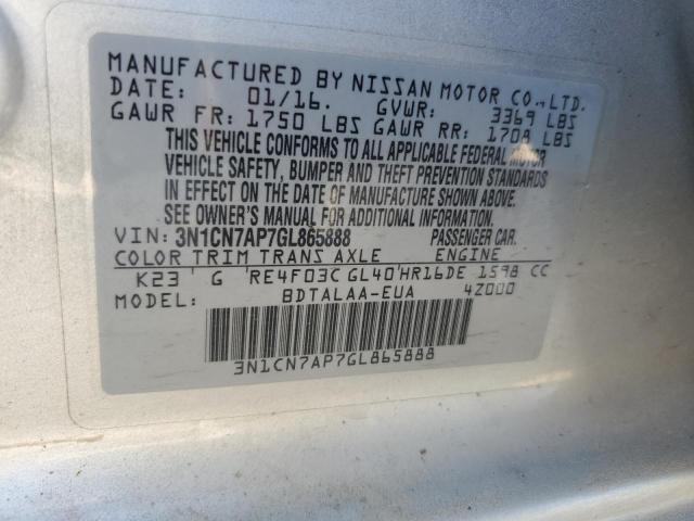 Photo 11 VIN: 3N1CN7AP7GL865888 - NISSAN VERSA S 