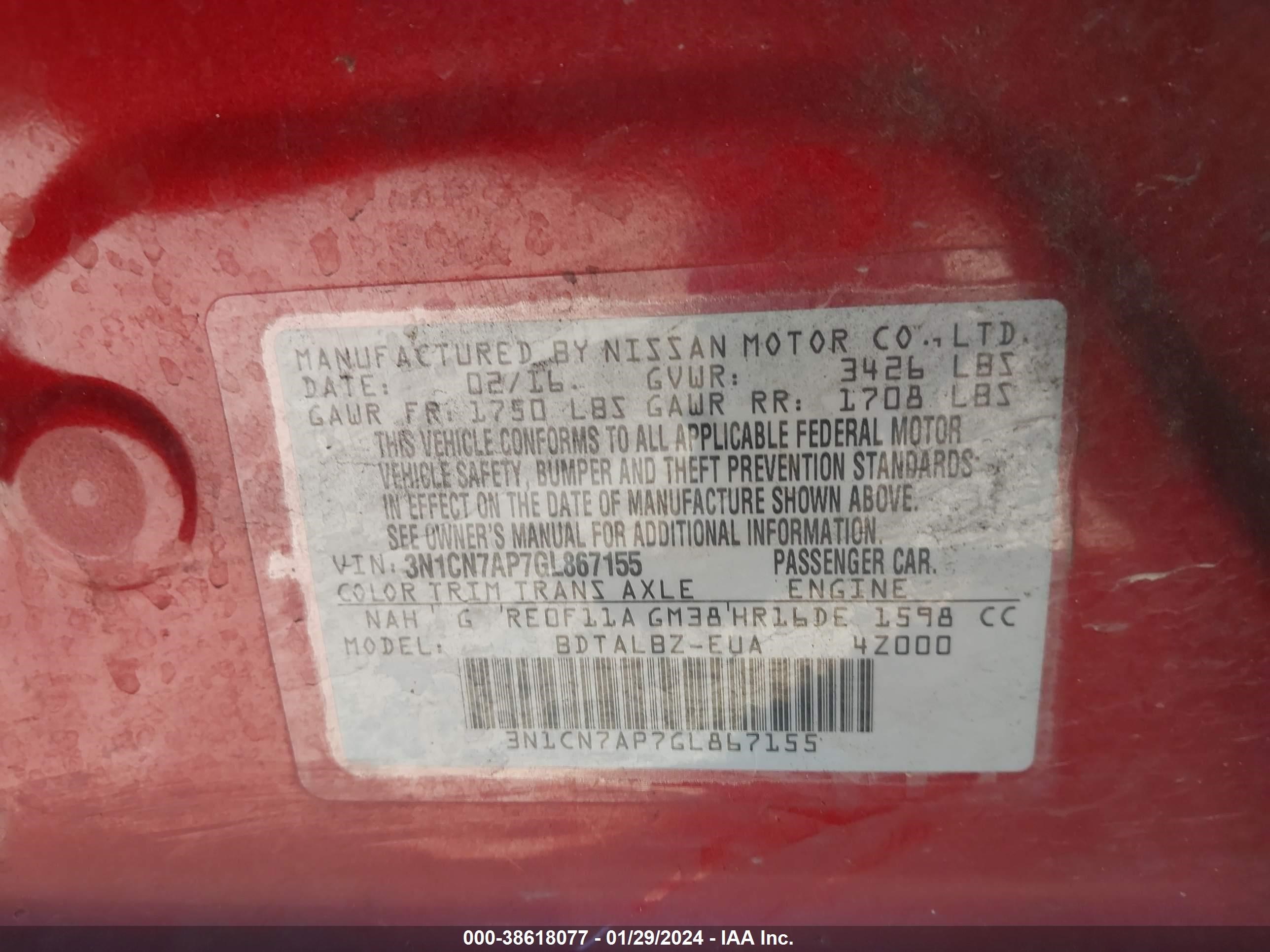 Photo 8 VIN: 3N1CN7AP7GL867155 - NISSAN VERSA 