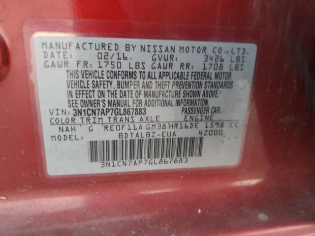 Photo 11 VIN: 3N1CN7AP7GL867883 - NISSAN VERSA S 