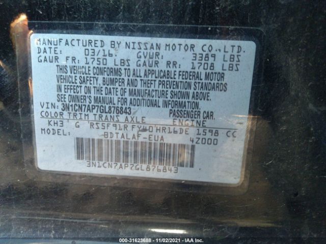 Photo 8 VIN: 3N1CN7AP7GL876843 - NISSAN VERSA 