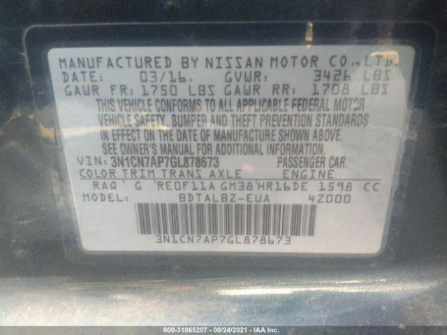 Photo 8 VIN: 3N1CN7AP7GL878673 - NISSAN VERSA 