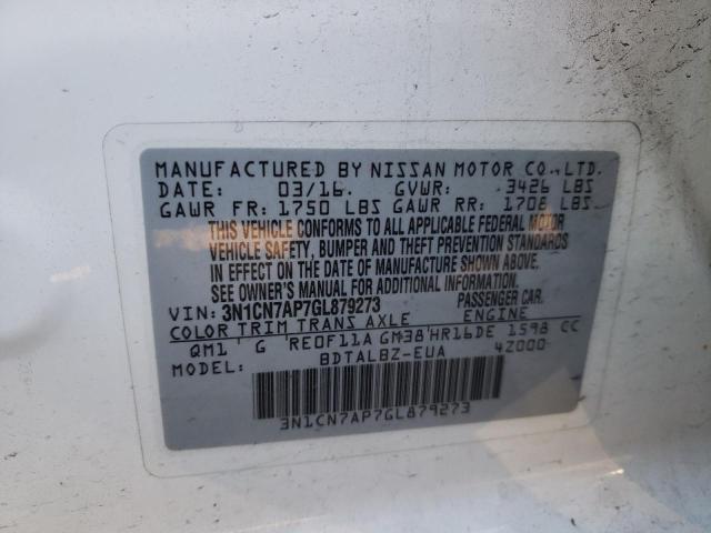 Photo 9 VIN: 3N1CN7AP7GL879273 - NISSAN VERSA S 