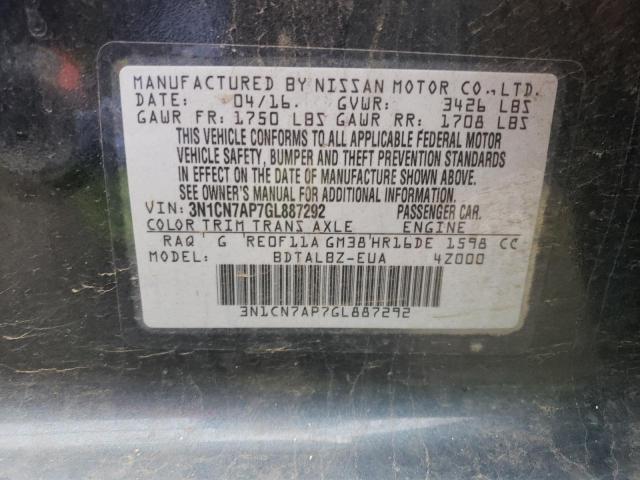 Photo 9 VIN: 3N1CN7AP7GL887292 - NISSAN VERSA S 