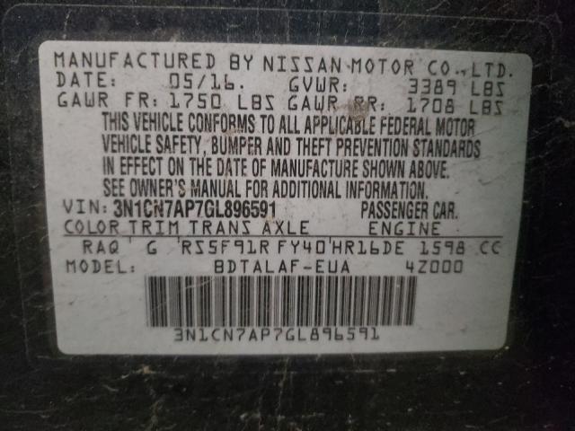 Photo 9 VIN: 3N1CN7AP7GL896591 - NISSAN VERSA S 