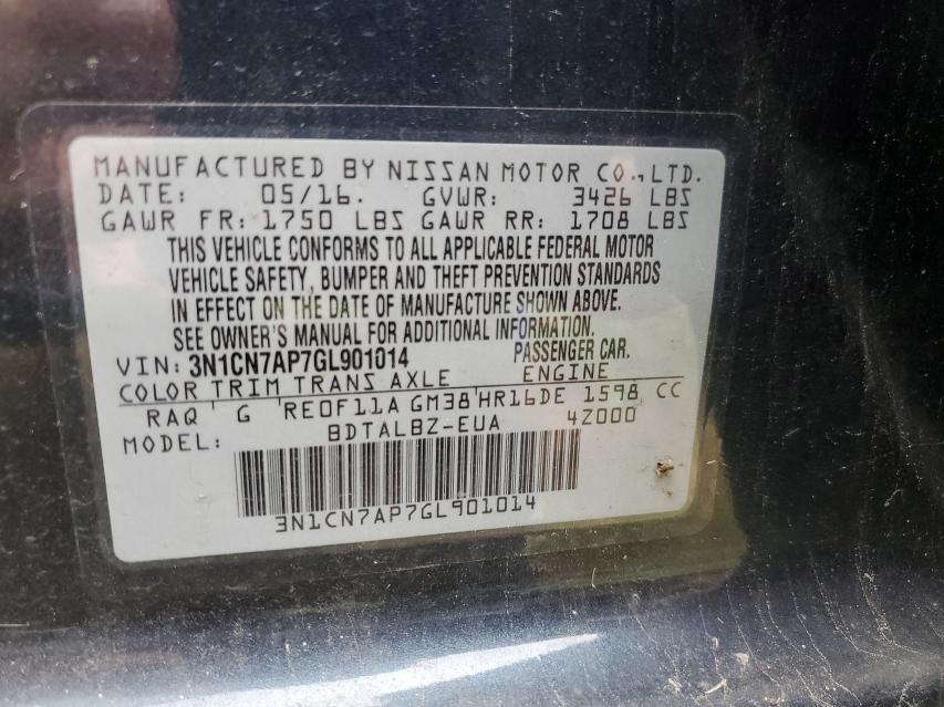 Photo 9 VIN: 3N1CN7AP7GL901014 - NISSAN VERSA S 