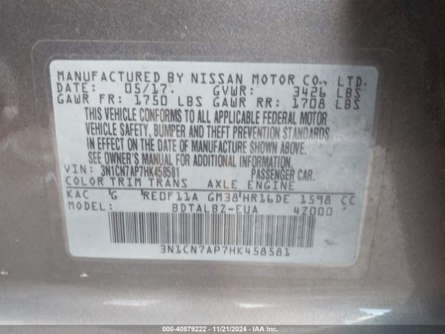 Photo 8 VIN: 3N1CN7AP7HK458581 - NISSAN VERSA 