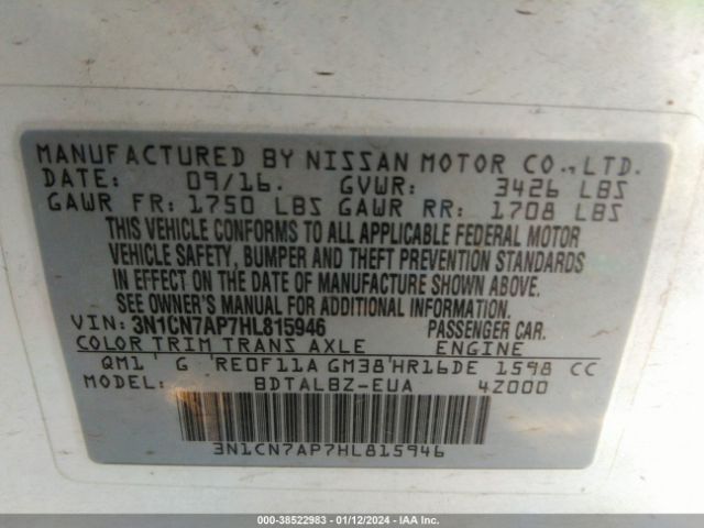 Photo 8 VIN: 3N1CN7AP7HL815946 - NISSAN VERSA S 