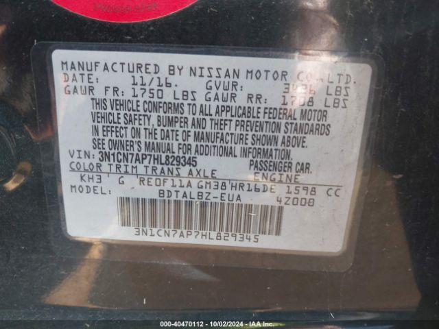 Photo 8 VIN: 3N1CN7AP7HL829345 - NISSAN VERSA 