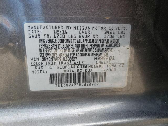 Photo 9 VIN: 3N1CN7AP7HL838627 - NISSAN VERSA S 