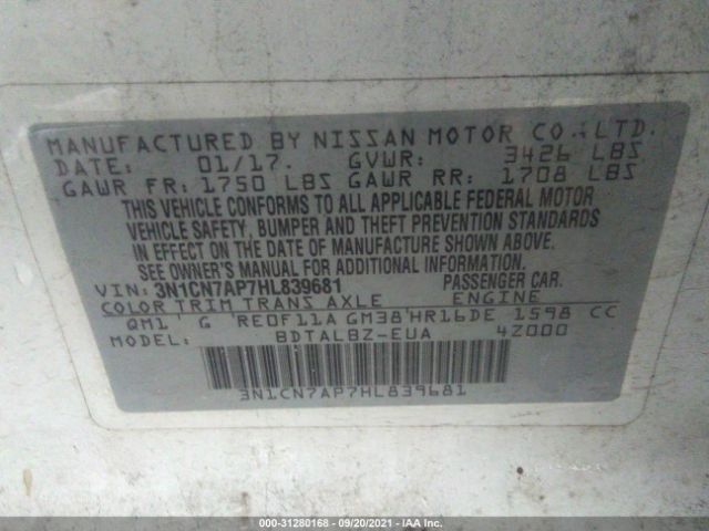 Photo 8 VIN: 3N1CN7AP7HL839681 - NISSAN VERSA SEDAN 