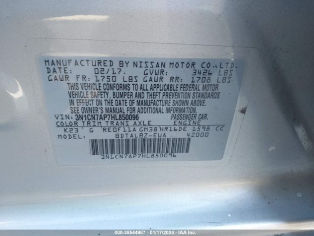 Photo 8 VIN: 3N1CN7AP7HL850096 - NISSAN VERSA 