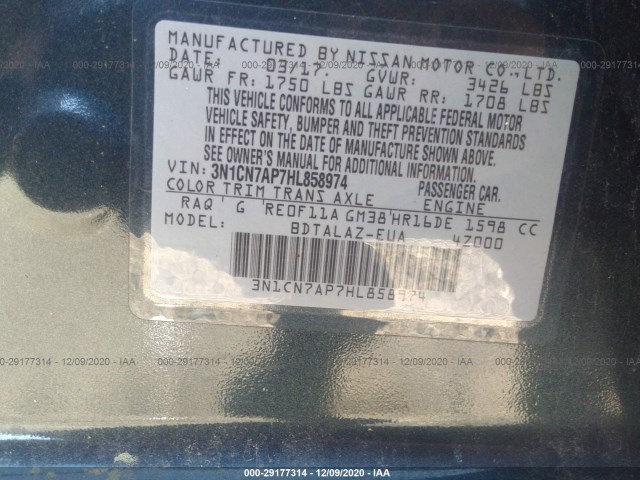 Photo 8 VIN: 3N1CN7AP7HL858974 - NISSAN VERSA SEDAN 