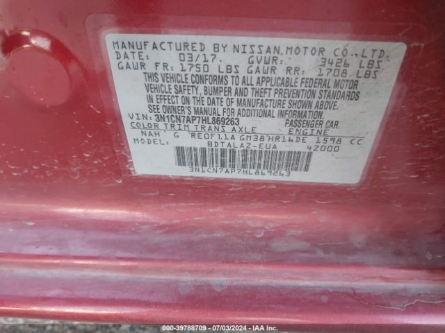 Photo 8 VIN: 3N1CN7AP7HL869263 - NISSAN VERSA 