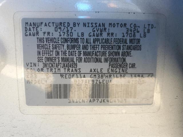 Photo 11 VIN: 3N1CN7AP7JK404929 - NISSAN VERSA S 