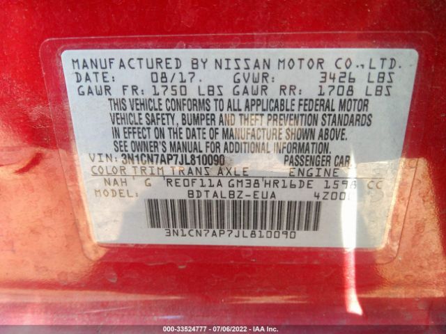 Photo 8 VIN: 3N1CN7AP7JL810090 - NISSAN VERSA SEDAN 