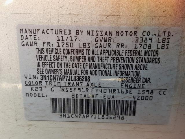 Photo 9 VIN: 3N1CN7AP7JL836298 - NISSAN VERSA S 