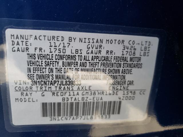 Photo 9 VIN: 3N1CN7AP7JL839833 - NISSAN VERSA S 