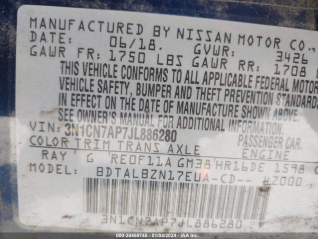 Photo 8 VIN: 3N1CN7AP7JL886280 - NISSAN VERSA 