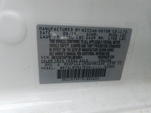 Photo 9 VIN: 3N1CN7AP7KL801651 - NISSAN VERSA S 