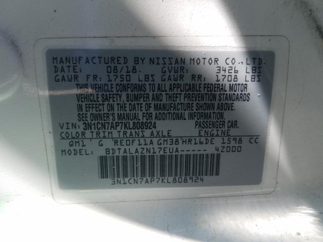 Photo 9 VIN: 3N1CN7AP7KL808924 - NISSAN VERSA S 