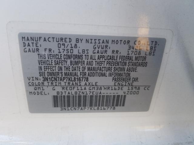 Photo 9 VIN: 3N1CN7AP7KL816778 - NISSAN VERSA 